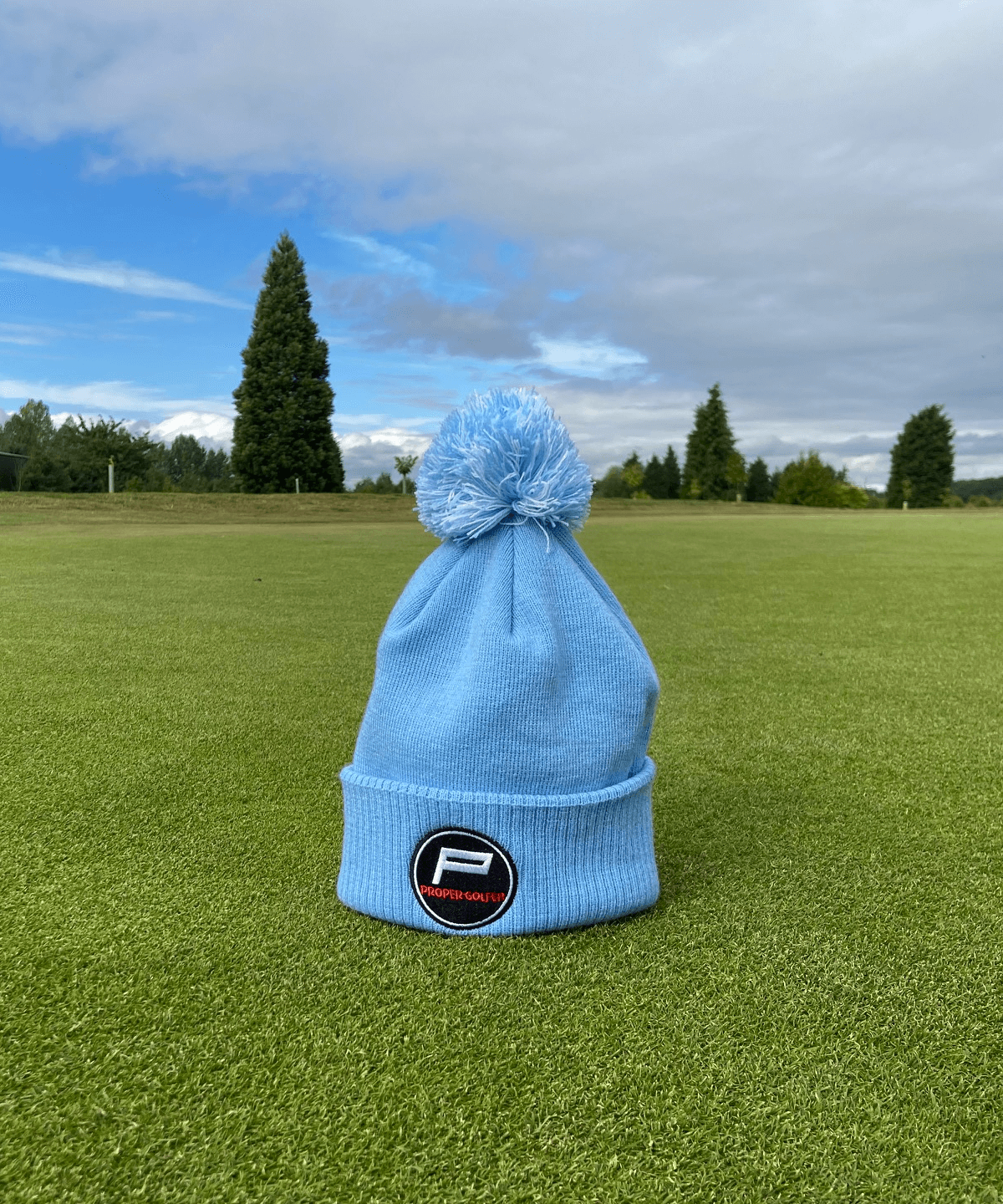 Beanie Hat Sky Blue & White - Proper Golfer